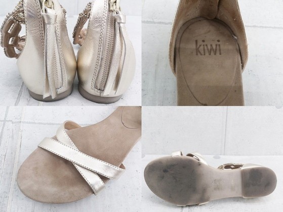 ◇ KIWI キィウイ ラインストーン ビーズ ストラップ サンダル 35 ゴールド * ◆ 1000024475852 キウイ ストラップの通販