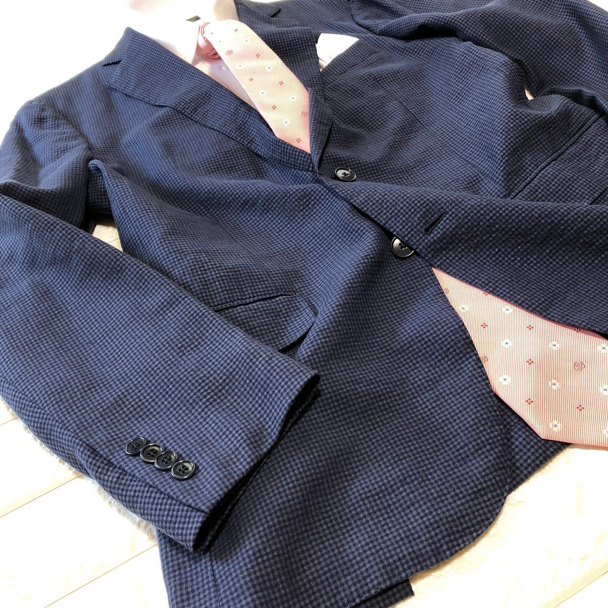 ★リネン/シルク/ウール！MADE IN ITALY★美品 エルメネジルド ゼニア Ermenegildo Zegna ジャケット 薄手 ネイビー系 M メンズ