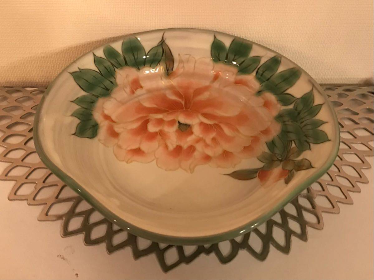 陶庵 京焼 清水焼 陶あん 変形鉢 大 牡丹絵付け 新品 京焼