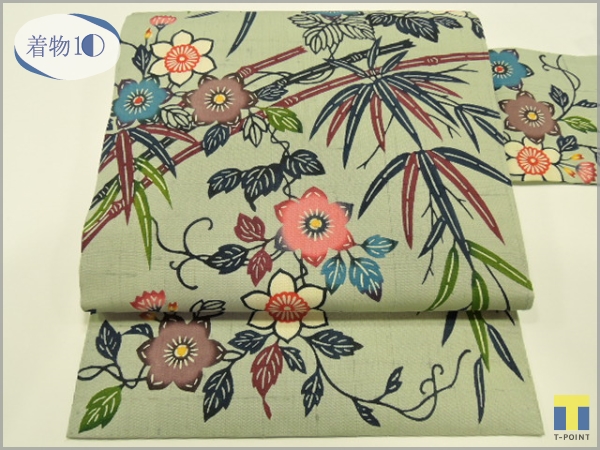 ★着物10★ 1円 逸品!! 正絹 名古屋帯 「琉球紅型」テッセン 笹竹 六通柄 九寸帯 長さ366cm [同梱可] ☆☆☆☆☆