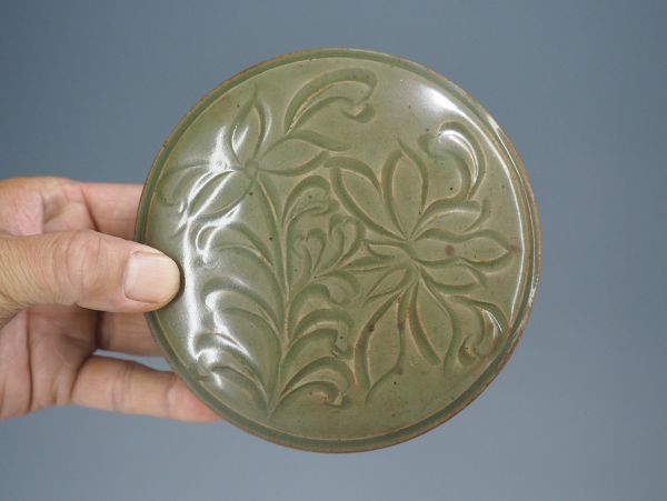 中国陶磁器 耀州窯青磁刻花紋蓋物 合子 北宋時代 花瓶 花器 唐物 古玩