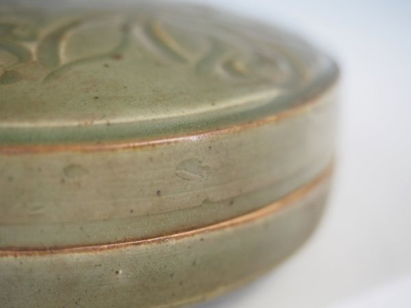 中国陶磁器 耀州窯青磁刻花紋蓋物 合子 北宋時代 花瓶 花器 唐物 古玩