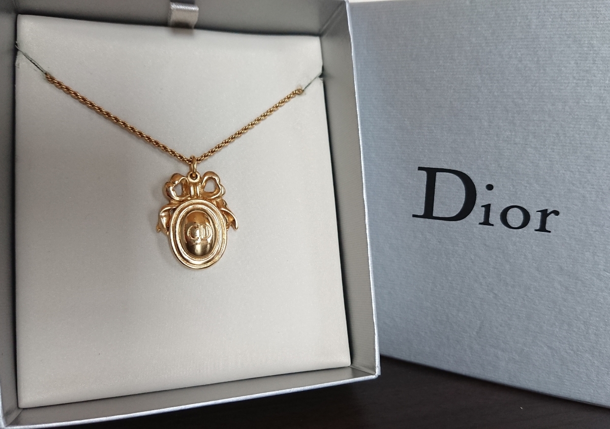 Christian Dior クリスチャン・ディオール リボン ゴールド色 良品 