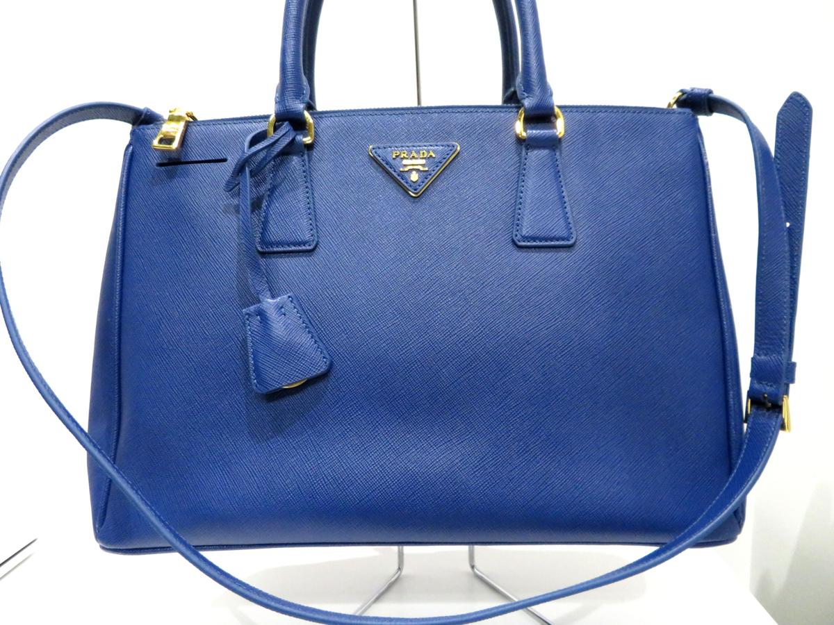 良品 プラダ 2WAY トートバッグ レザー ショルダーバッグ ブルー 