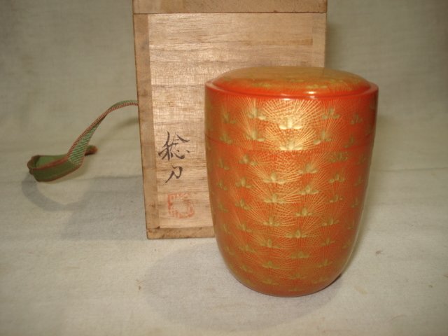 風流庵】 『輪島』 安村 稔作 ☆ 沈金彫 朱塗 長棗 桐共箱