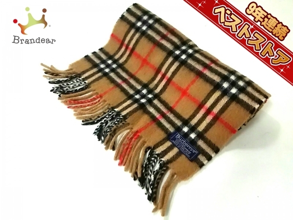 バーバリーズ Burberry's マフラー カシミヤ ライトブラウン×黒×マルチ チェック柄