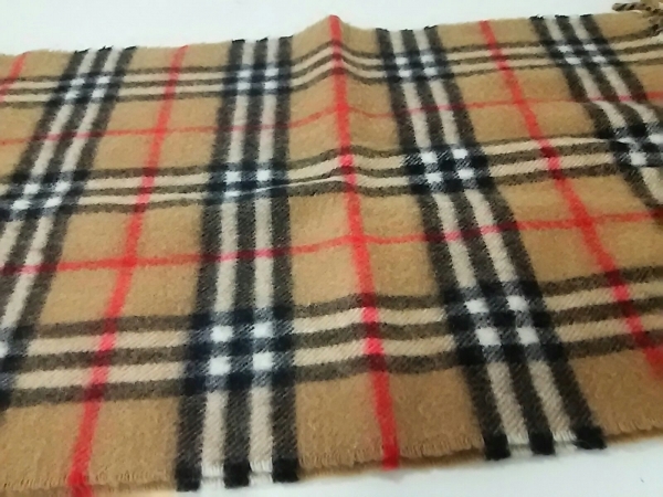 バーバリーズ Burberry's マフラー カシミヤ ライトブラウン×黒×マルチ チェック柄