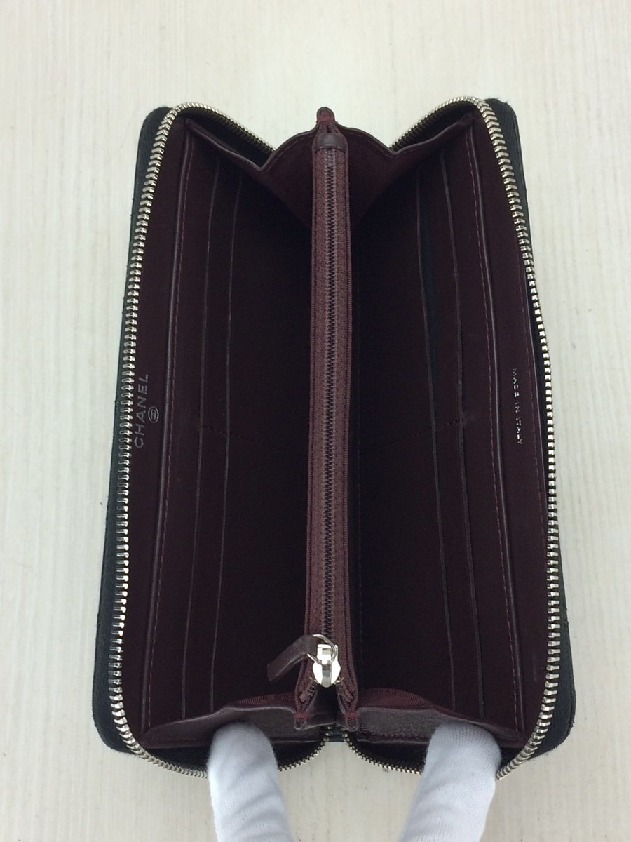 CHANEL◆ラウンドジップ/マトラッセ/ココマーク/長財布/羊革/ラムスキン/BLK