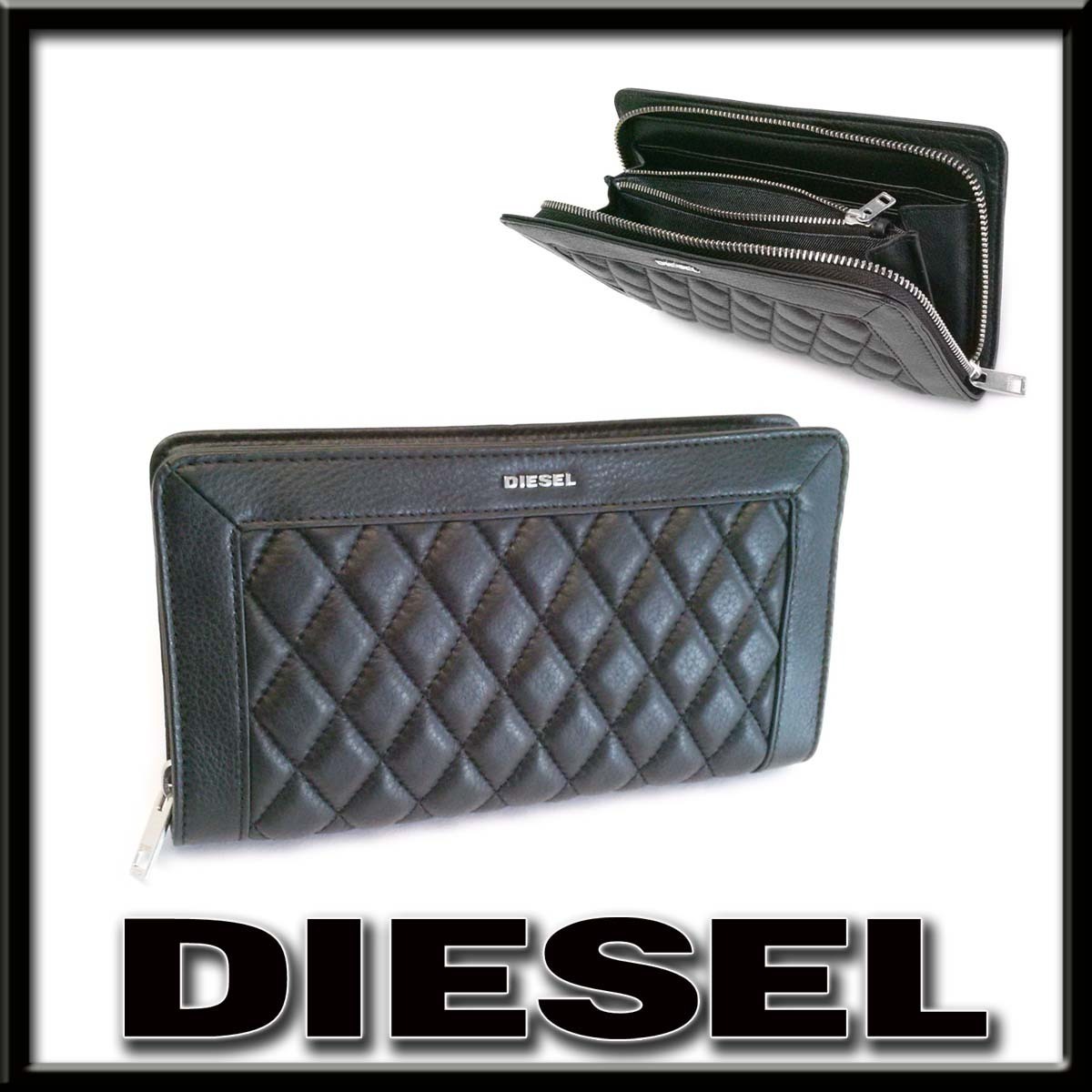 新品-未使用】ディーゼル DIESEL ラウンドファスナー長財布 黒 レザー 