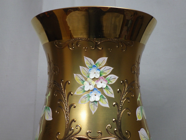 エナメル彩 ボヘミアガラス花瓶21cm29176 エナメル彩 ボヘミアガラス