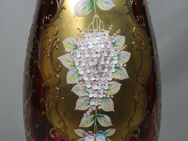 エナメル彩 ボヘミアガラス花瓶21cm29176 エナメル彩 ボヘミアガラス