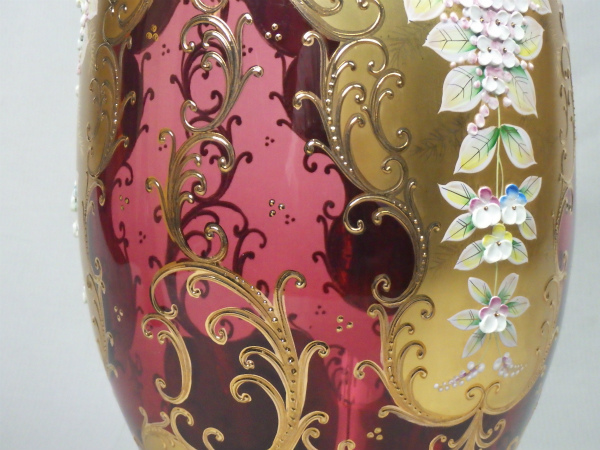 エナメル彩 ボヘミアガラス花瓶21cm29176 エナメル彩 ボヘミアガラス