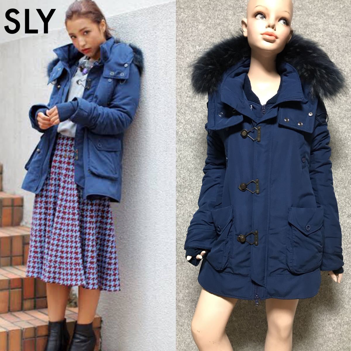 良好】SLY/2014AW リアルファー&ライナー脱着 指穴付き 中綿 N3-B 