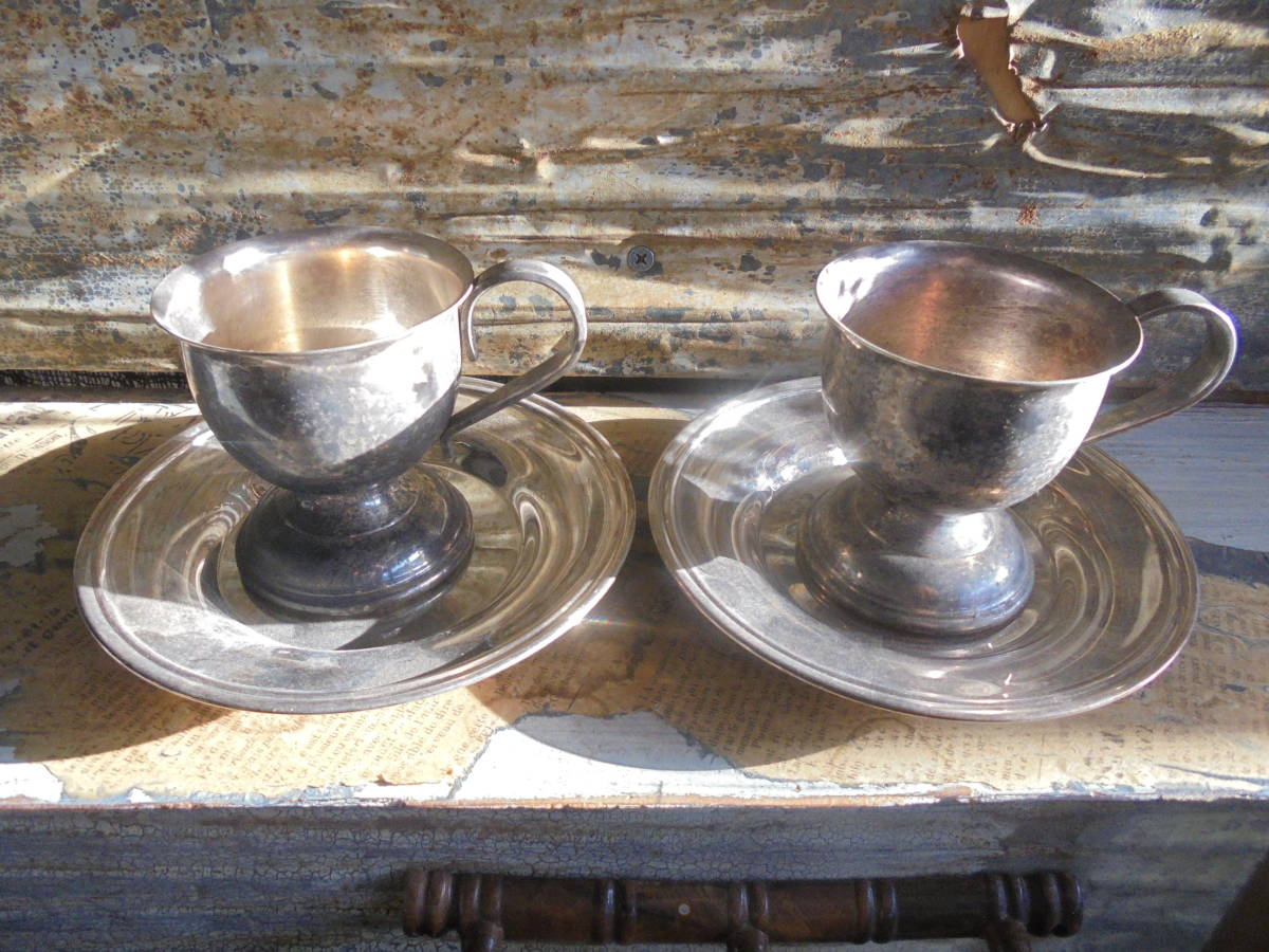 【最安値，2026】 シルバー色のティーカップセット コーヒーソーサーキッチンテーブルカフェポットケトルシャビー喫茶店古道具アンティークインテリア骨董(その他)｜売買されたオークション情報、yahooの その他