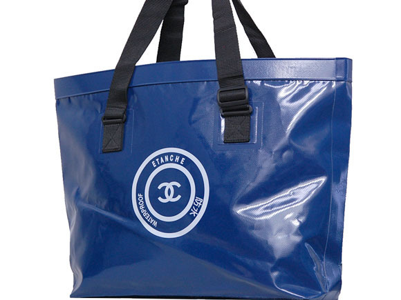 【美品】　CHANEL　シャネル　ココ　マーク　ビニール　防水　トート　ショルダー　ブルー　バッグ