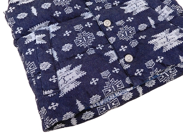 新品 vital MONSIEUR NICOLE ニコル ノルディック柄 裏地バンダナ柄 コンチョボタン デニム ダウン ベスト インディゴ 46 (1112_11)