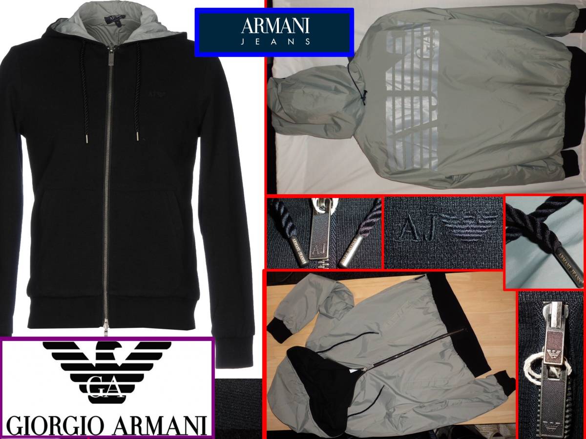 人気，新品 異素材リバーシブル仕様：秋冬 胸元と背中にイーグルロゴ入り アルマーニ AJ 多数のロゴ入り金具＆光に映える背中のイーグル M L(ジャンパー、ブルゾン)｜売買されたオークション情報、yaho 男性用