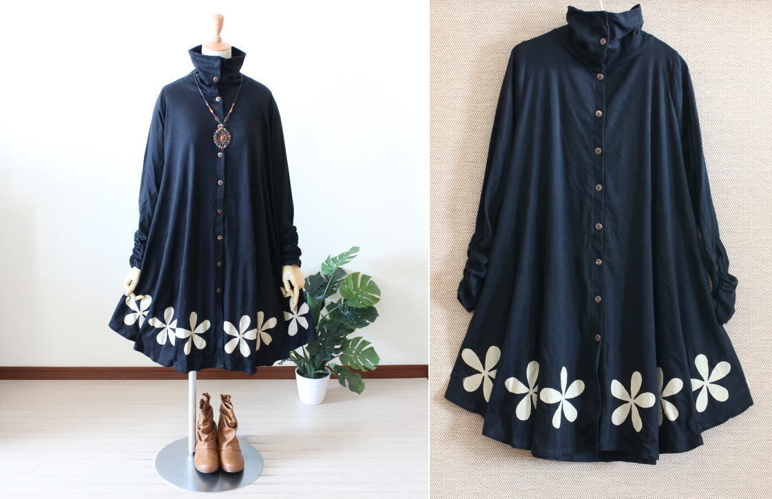 全国無料 羽織としても お花ペイント スカートボリューミー お袖クシュクシュ ハイネックワンピース エスニック dandelion タイ A(Lサイズ)｜売買されたオークション情報、yahooの商品情報をアーカイブ Lサイズ