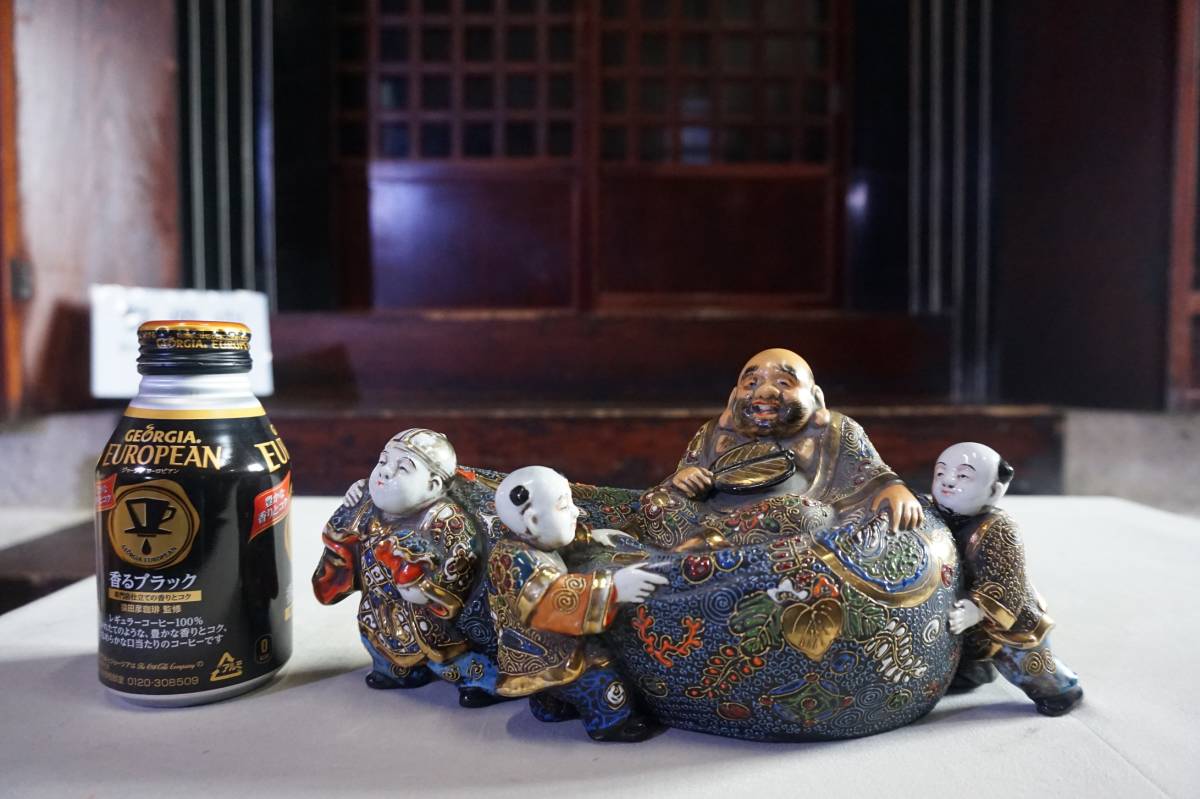 布袋 骨董品 染付蔵】珍 図柄 珍品 九谷 唐子 布袋図 置物 無傷完品 明治～大正期