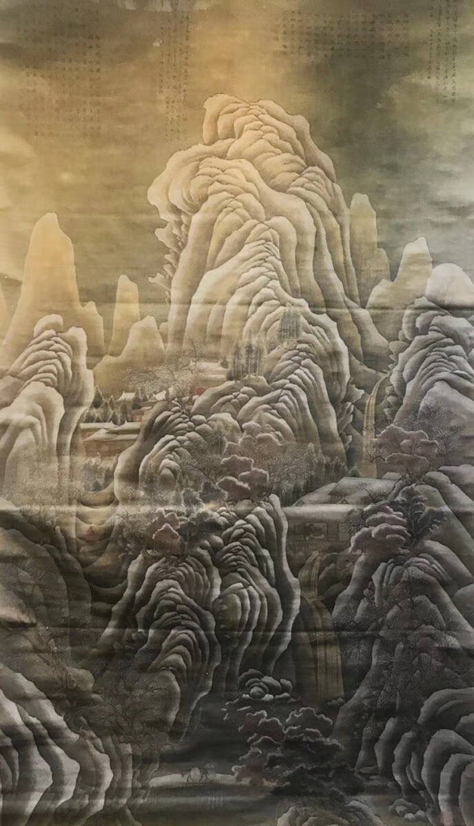 山水図 中国美術 模写伊孚九 筆 時代箱 唐画 紙本 掛軸