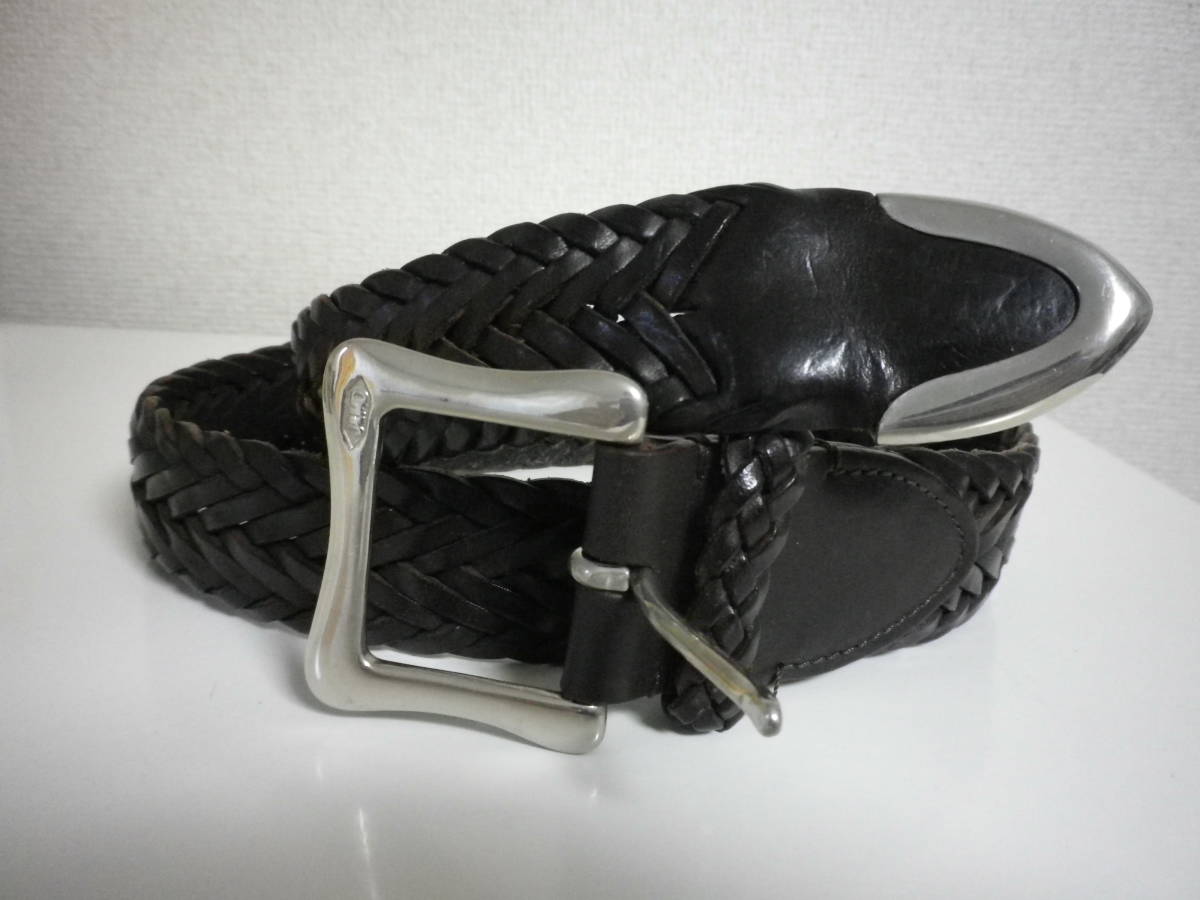 美品 定価4.5万 濃茶 J&M DAVIDSON レザーメッシュベルト 34 / 85