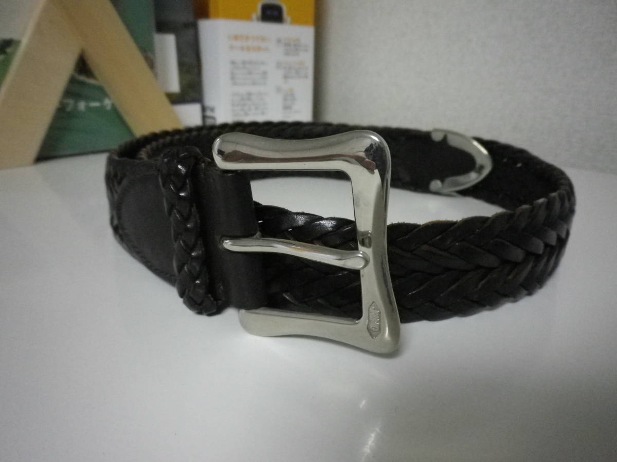 美品 定価4.5万 濃茶 J&M DAVIDSON レザーメッシュベルト 34 / 85