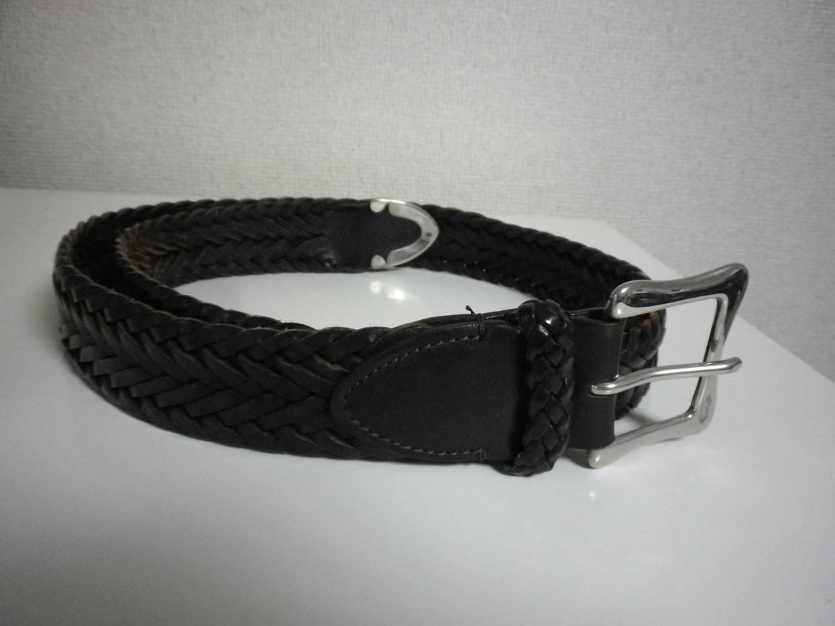 美品 定価4.5万 濃茶 J&M DAVIDSON レザーメッシュベルト 34 / 85