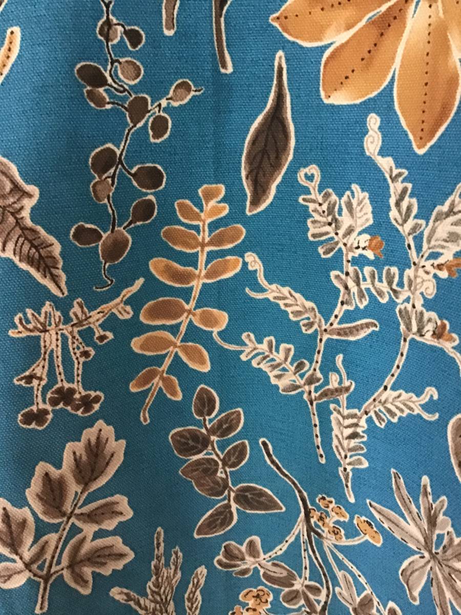 ハンドメイドワンピース ボタニカル 草花 水色 ブルー 葉 木ノ実 綿