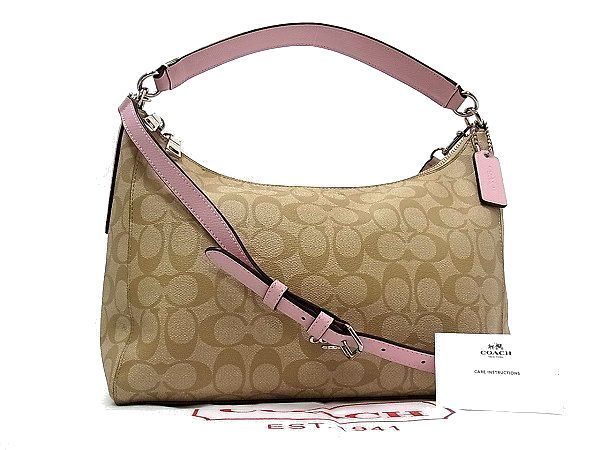 爆買い，限定SALE 1円 極 COACH コーチ F34899 シグネチャー PVC&times;レザー 2WAY ハンドバッグ ショルダーバッグ ベージュ系&times;ピンク X695WG(女性用)｜売買されたオークション情報、yahooの商品情報をアーカイブ公 かばん、バッグ