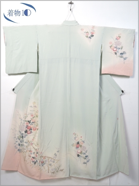 ★着物10★ 1円 絹 訪問着 作家物 友禅染 菊 笹 女郎花 桔梗 袷 身丈160cm 裄68cm [同梱可] ☆☆☆☆