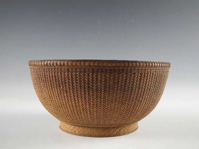 ◇栄◇時代 古竹 中国 細密網代 竹籠 炭斗篭 23.5cm