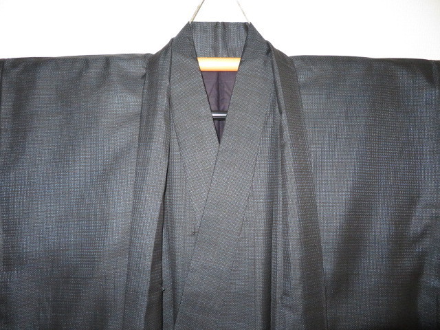 壱火6097 本絹泥藍大島紬男着物羽織 裄70丈148К百山亀甲鉄紺 現代物胴