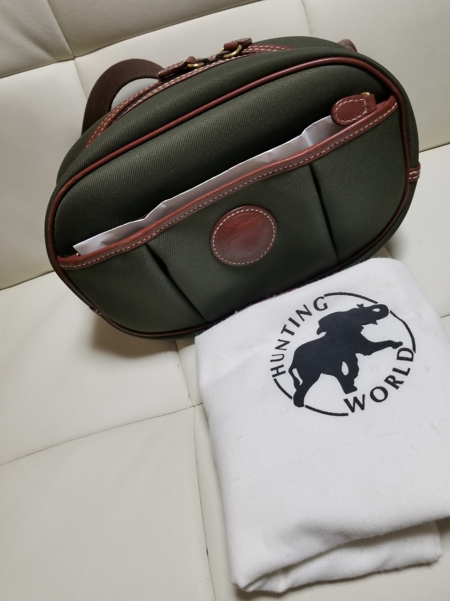 【新品】　HUNTING WORLD　ハンティングワールド　サファリトゥデイ ボディバッグ ウエスト　キャンバス レザー ミドリ 茶　★即決送料無料