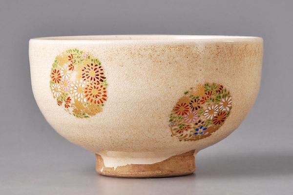☆真美☆mt85 時代色絵花文茶碗 江戸時代 古い茶道具 京焼 日本の陶磁