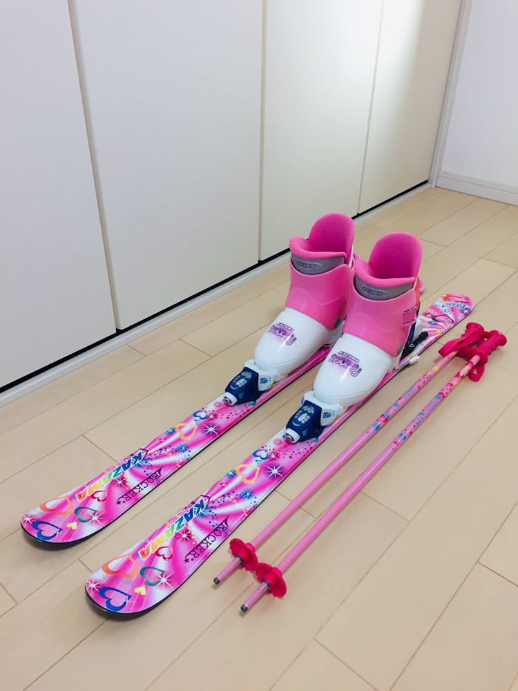 キッズ ジュニア 女の子 スキーとブーツとストックの3点セットです！カザマ KAZAMA 106cm ブーツ KAZAMA 21.0～22.0cm 大阪 手渡し可能！