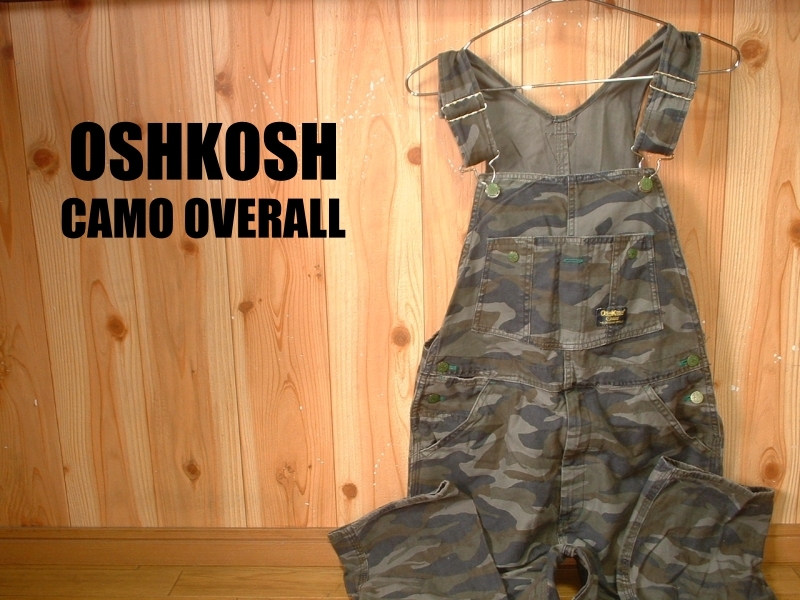 希少OSHKOSH CLASSICカモフラ迷彩オーバーオールW30正規オシュコシュ