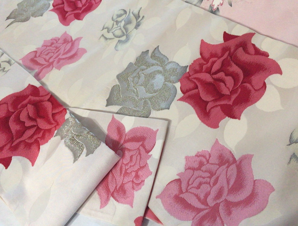 3-21 ホワイトリーフ薔薇つくし＊美品 アンティークなごや帯