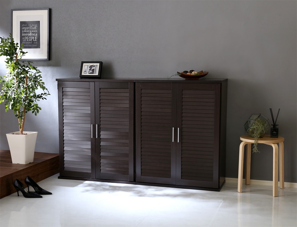 ルーバーシューズボックス 2個組 75cm幅【ディオン】ダークブラウン