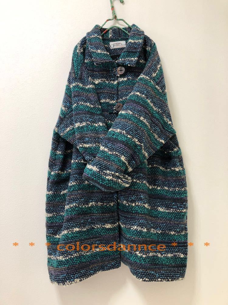 高級イギリス製ツィードウール★ 総裏付きコクーンコート ★ハンドメイド★ターコイズブルーグリーン