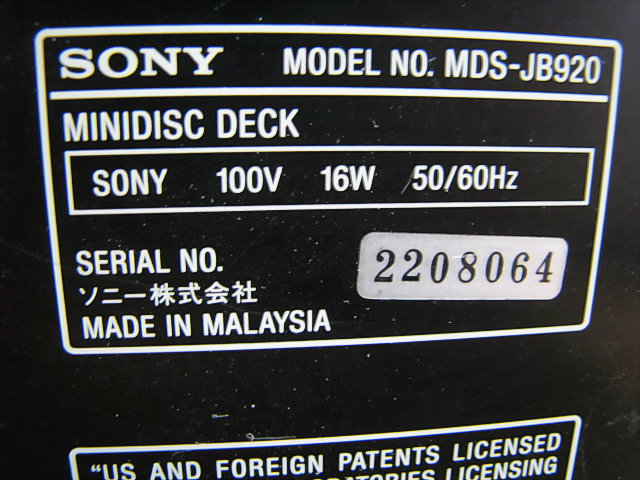 ☆SONY ソニー MDデッキ MDS-JB920 MINIDISC DECK オーディオ機器 MDS