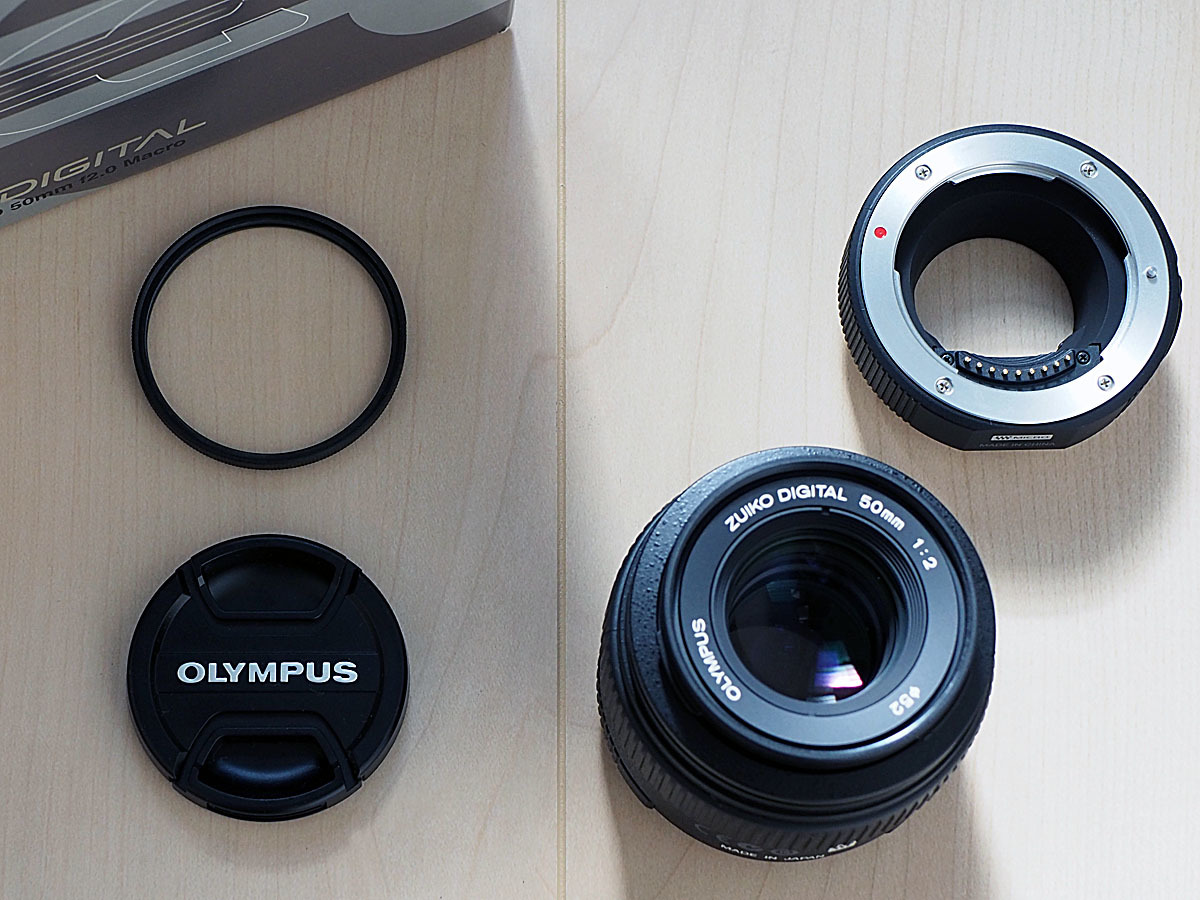 オリンパス ED 50mm F2.0 Macro M4/3 マウントアダプター付 □□ 美品 ZUIKO DIGITAL ED 50mm F2.0 Macro +M4/3 アダプター