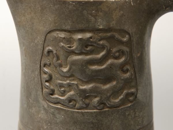 中国美術 X437. 中国美術 錫製 盛上鳳凰文 ちろり / 時代古玩唐物錫器水次水注酒