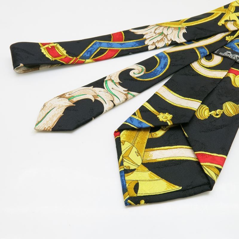 買蔵/1円～/新同品 エルメス ネクタイ ブラック系 シルク メンズ