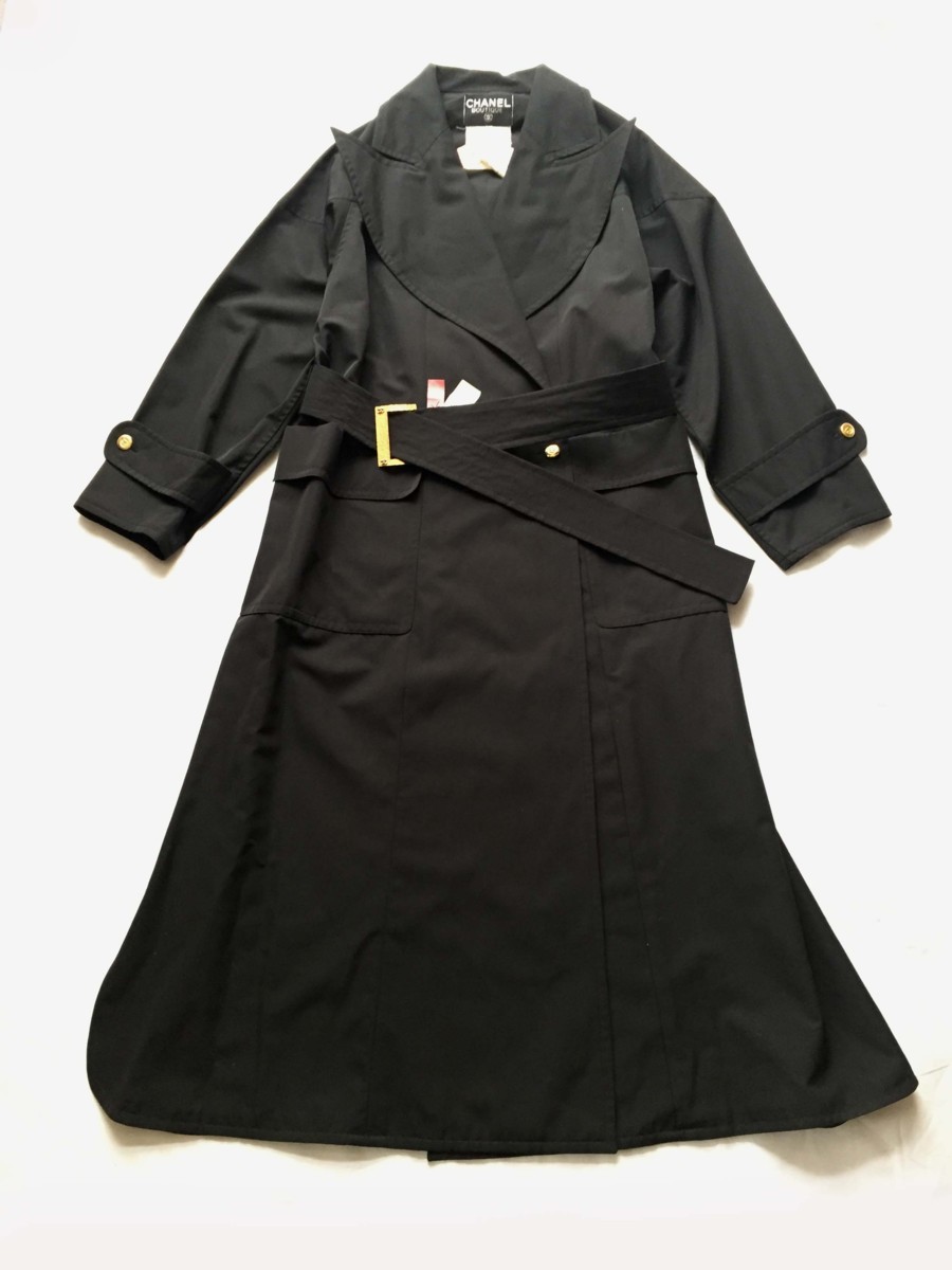 ○ CHANEL シャネル ベルト付 ロングコート 黒 サイズ36 レディース 