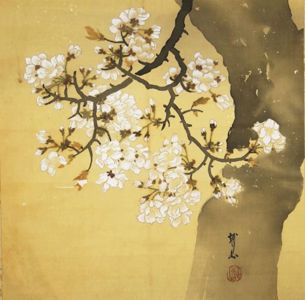 版画】【伝来】M8482〈酒井抱一〉桜の花びらに群がる魚図 小幅 木版
