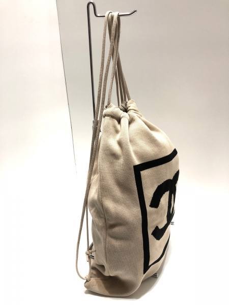シャネル CHANEL リュックサック スポーツライン コットン ベージュ×黒 ナップサック バッグ