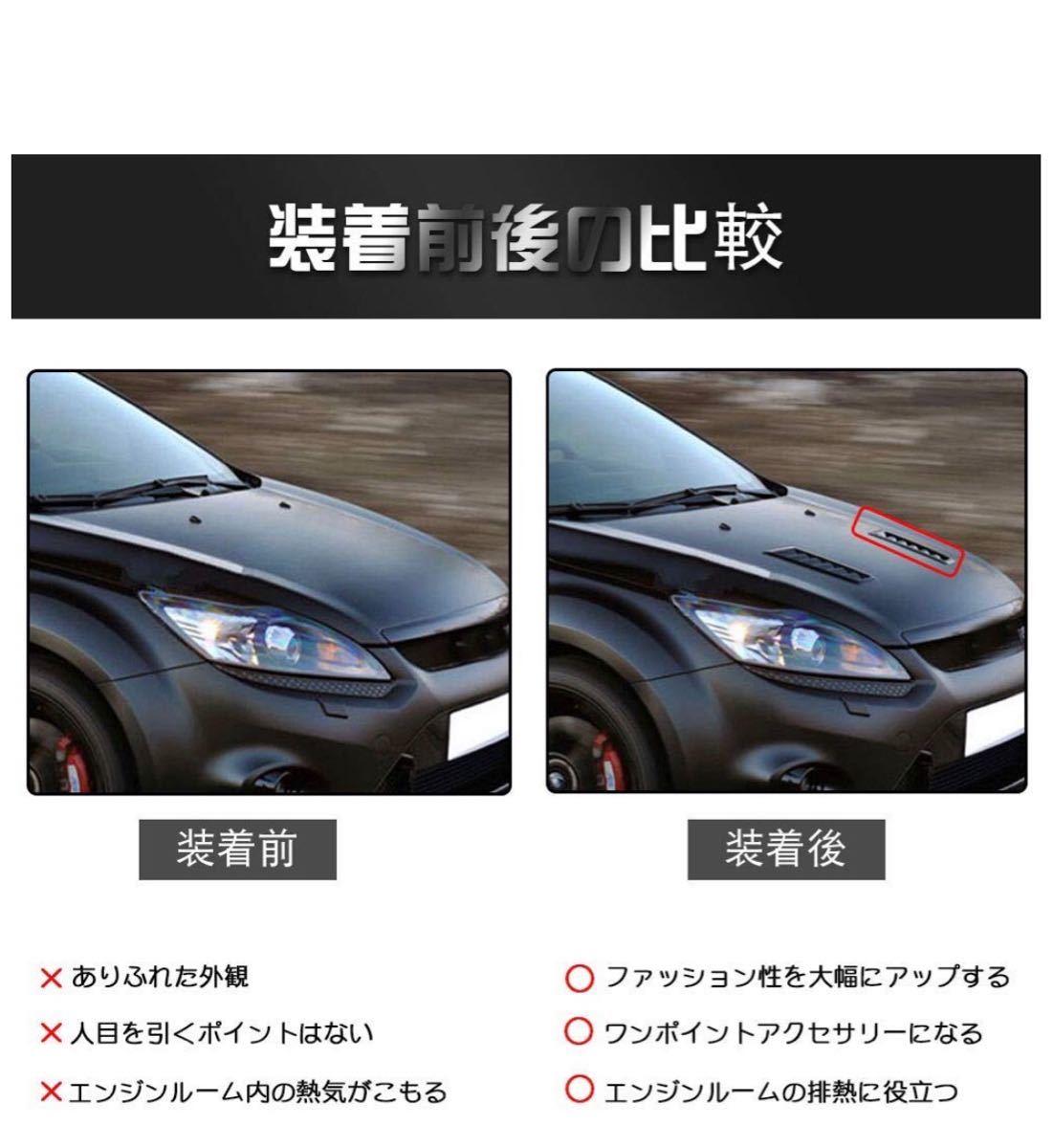 送料無料★ Ruien 汎用 ABS製 ダミーダクト エアーダクト 【左右2点セット】 ボンネットなどに エンジンフードダクトカバ_2