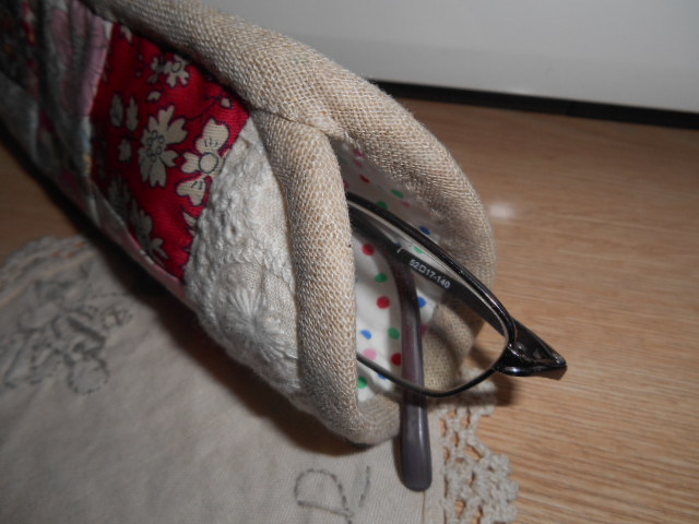 ハンドメイド　リバティパッチワーク　眼鏡ケース　縦型　ピンク_6