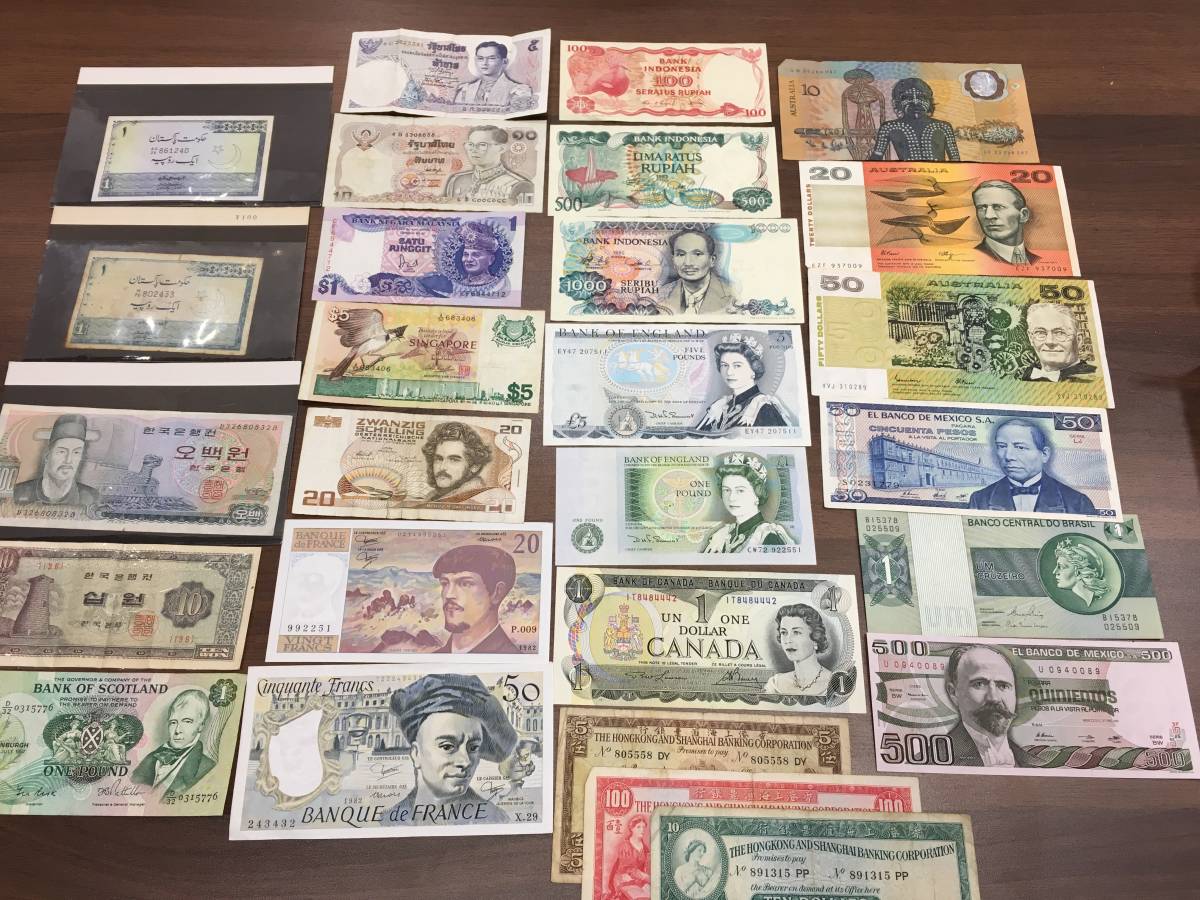 【SALE，低価】 7320-7594 外国紙幣 マレーシア 香港 韓国 シンガポール オーストラリア カナダ メキシコ ブラジル イギリス フランス その他 古紙幣 27枚(世界)｜売買されたオークション情報、yahooの商品情報 世界