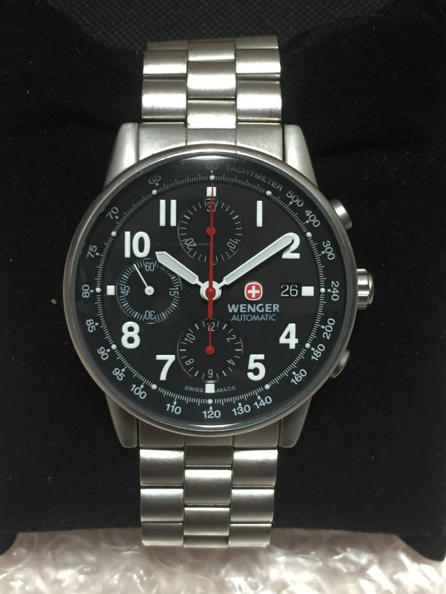 ウェンガー クロノグラフ ブラック 自動巻き バルジュー7750 USED品